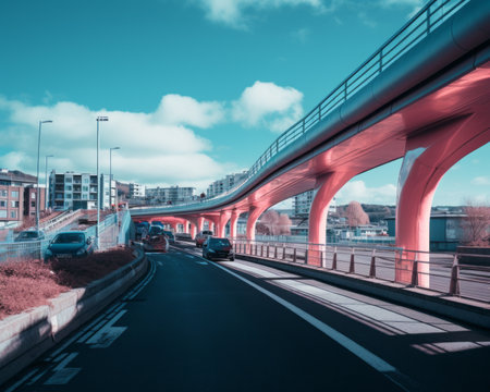 an image of a bridge with cars driving on itの素材