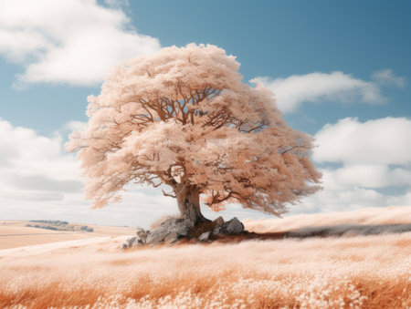 an infrared image of a tree in a fieldの素材