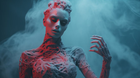 an image of a woman with smoke coming out of her mouthの素材