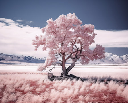 an infrared image of a tree in a fieldの素材