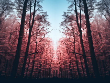 an image of a forest with red treesの素材