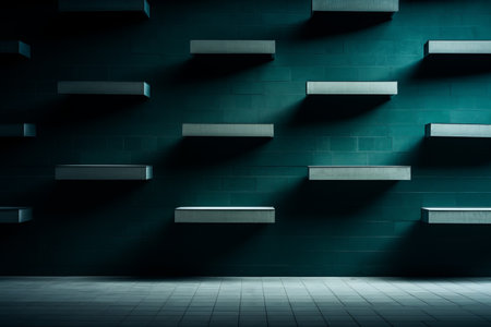 an empty room with shelves on the wallの素材