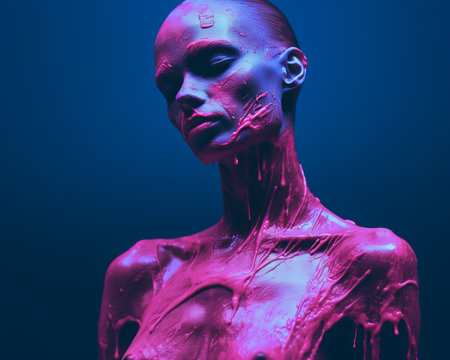 an image of a woman with pink paint on her bodyの素材