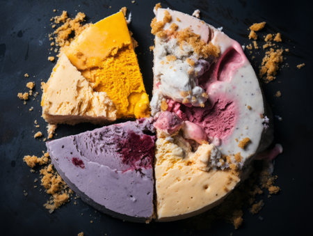 an ice cream pie is cut into four piecesの素材