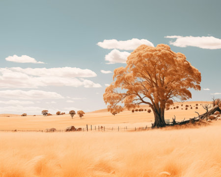 an infrared image of a tree in the middle of a fieldの素材