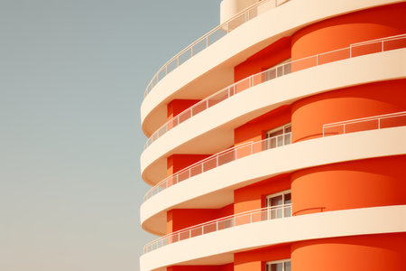 an orange building with white balconiesの素材