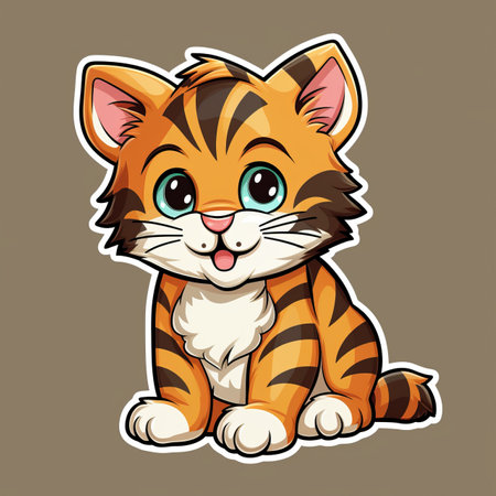 a cartoon tiger sitting on a brown backgroundの素材