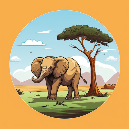 an elephant is standing in front of a treeの素材