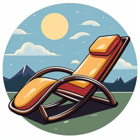 an illustration of a lounge chair in front of a full moonの素材