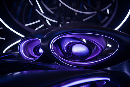 3d rendering of a futuristic looking object with purple lightsの素材
