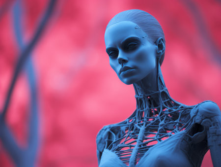 a 3d rendering of a female robotの素材