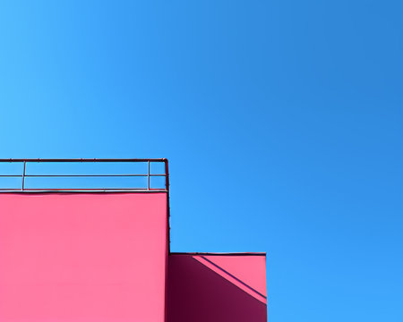 a pink building against a blue skyの素材