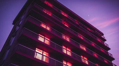 a tall building with red lights on itの素材