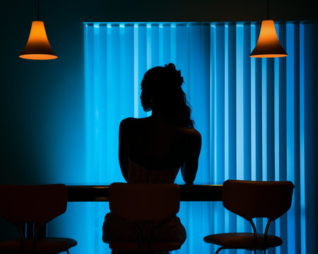 a silhouette of a woman sitting at a tableの素材
