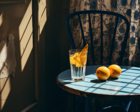 blue chair on the tableの素材
