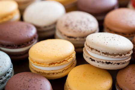 many different colored macarons on a tableの素材