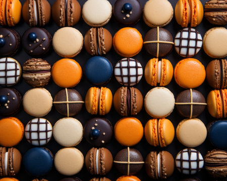 many different colored macarons on a black backgroundの素材