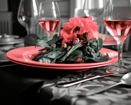 red plate with flowers on itの素材