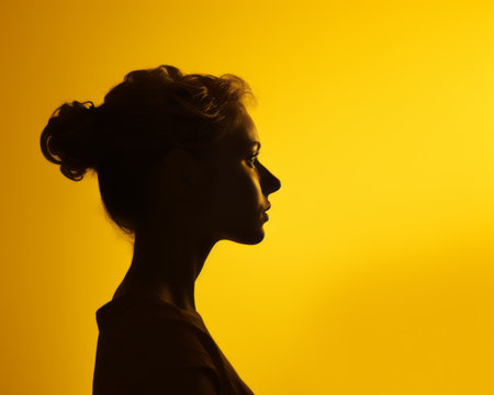 the silhouette of a woman in front of a yellow backgroundの素材