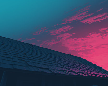 the sky is pink and blue with clouds in the backgroundの素材