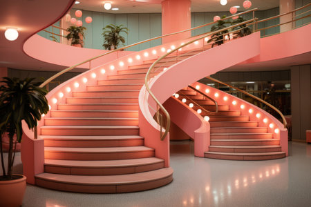 a pink staircase with lights on itの素材