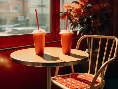 two drinks on a tableの素材