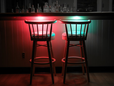two stools in front of a barの素材
