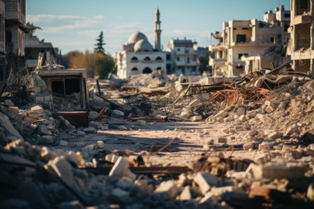 the destruction of the city of aleppo syriaの素材