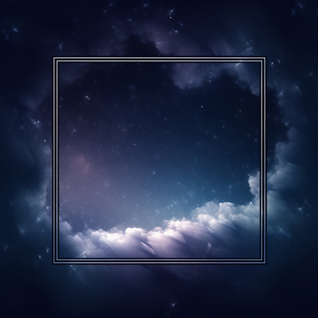 a black square frame with stars and clouds in the backgroundの素材
