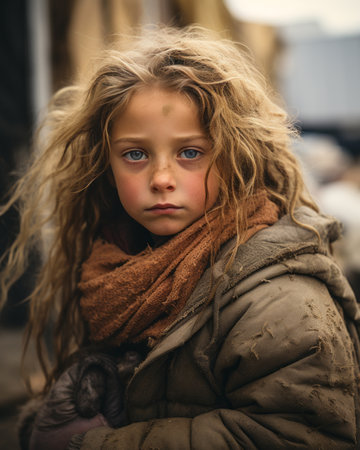a young girl with long hair and a scarf on her headの素材