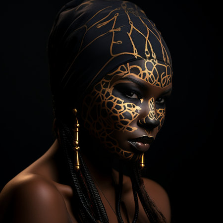 an african woman with gold and black face paintの素材