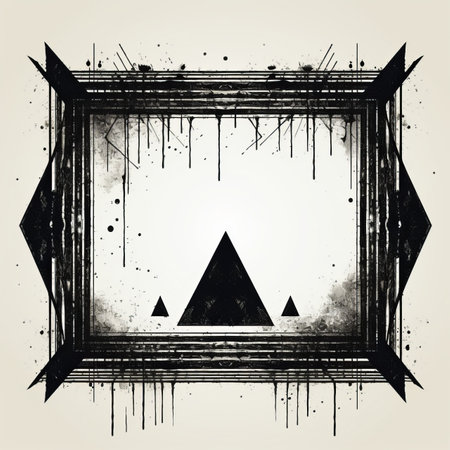abstract frame with triangles and paint splatters on a beige backgroundの素材