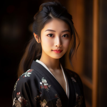 beautiful asian woman in kimonoの素材
