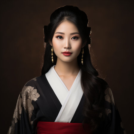 beautiful asian woman in traditional kimonoの素材