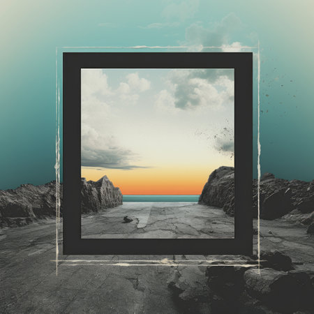 an image of a beach with a picture frame in the middleの素材