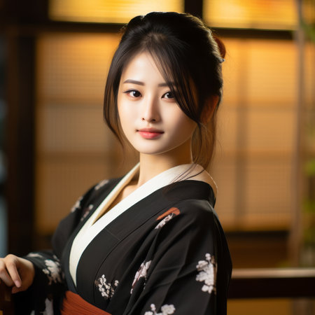beautiful asian woman in kimonoの素材