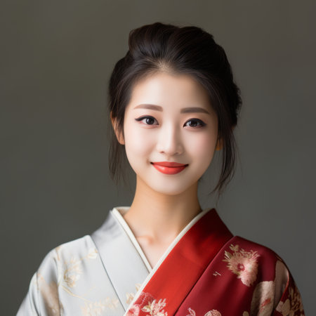 beautiful asian woman in traditional kimonoの素材