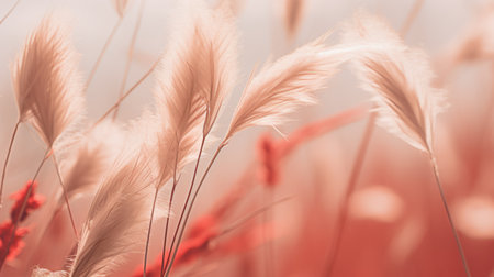 a close up of some red and white grassの素材