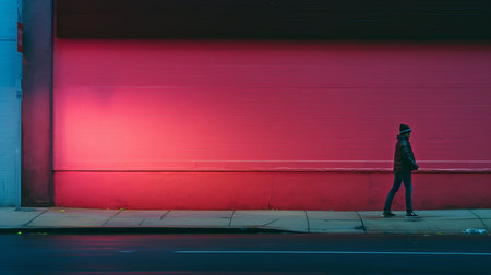 a person standing in front of a pink wallの素材