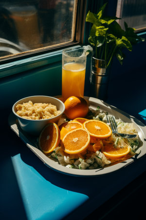 a tray of food on a tableの素材