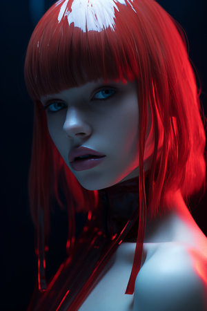 a woman with red hair and blue eyesの素材