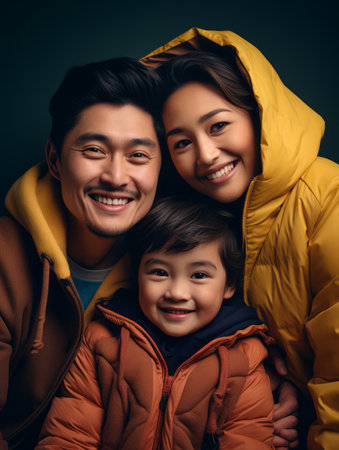 an asian family posing for a photoの素材
