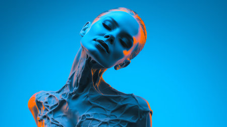 an image of a woman with blue and orange hairの素材