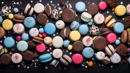 colorful macarons on a black backgroundの素材
