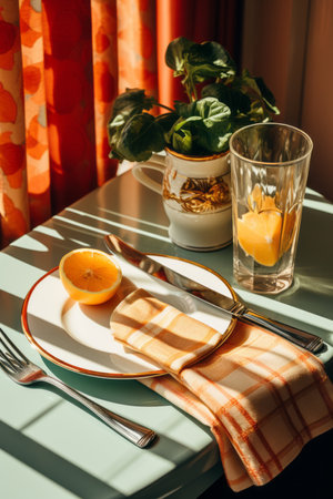 orange curtains on the windowの素材