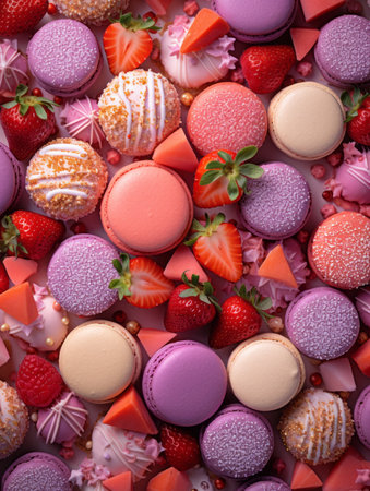 many different types of macarons are arranged on a white surfaceの素材