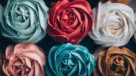 many different colored roses are arranged in a rowの素材