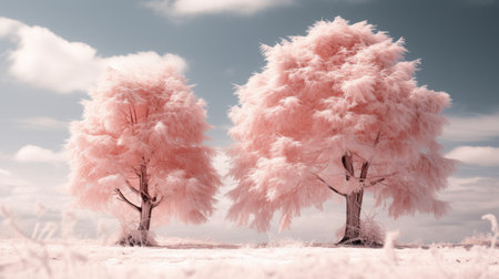 two pink trees in an infrared imageの素材