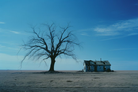 a bare tree in the middle of a fieldの素材