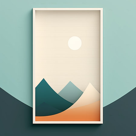 an art poster with mountains in the backgroundの素材